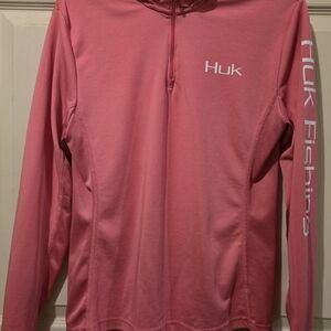 HUK Pink Quarter Zip Long-sleeve Shirt Hoodie Women's L Large